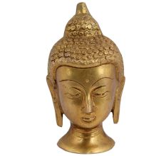 Hand Crafted Golden Brass Buddha Head Statue
