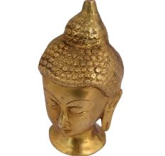Hand Crafted Golden Brass Buddha Head Statue