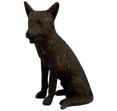 Hand Made Sitting Dog Statue With Lovely Fur Gifting Statue