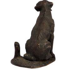 Brass Sitting Dog Statue Holding Flesh Of A Animal