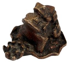 Brass Good Luck Frog with Child feng shui gift