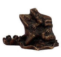 Brass Good Luck Frog with Child feng shui gift