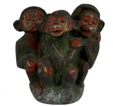 Brass Three Monkey Sitting Together Statue