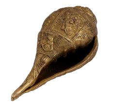 Carved God Image Brass Shankh Conch Shell Showpiece