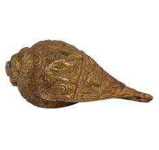 Carved God Image Brass Shankh Conch Shell Showpiece