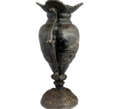 Black Brass Urn Flower Vase Mystical Birds Carved Pattern Clouds And Swirl Peacock Handles