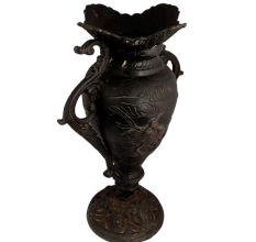 Black Brass Urn Flower Vase Mystical Birds Carved Pattern Clouds And Swirl Peacock Handles