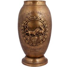 Brass Planter Pot Carved Lion Hunting Deer And Floral Design