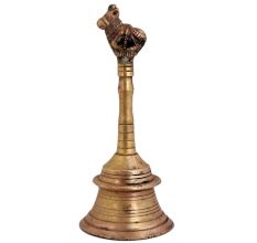 Brass Hand Held Worship Bell With Nandi Finial