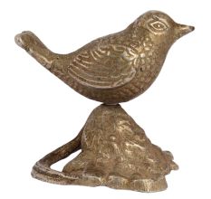 Handmade Brass Wren On Branch Statue With Silver Finish