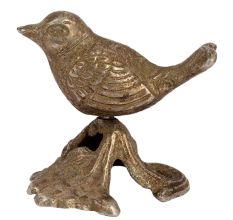 Handmade Brass Wren On Branch Statue With Silver Finish