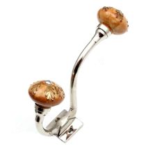 Brown Golden Leaf Ceramic Silver Iron Hook