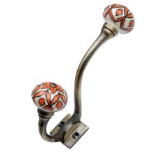 Handmade Orange Floral Ceramic Antique Iron Hook