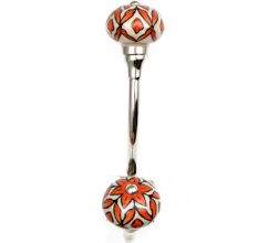 Handmade Orange Floral Ceramic Silver Iron Hook