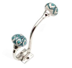 Sea Green Flower Ceramic Silver Iron Hook