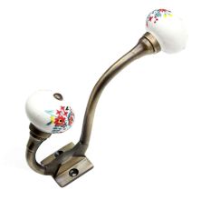 White Floral Leafy Painted Antique Iron Hook