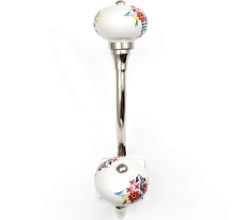 White Floral Leafy Painted Silver Iron Hook