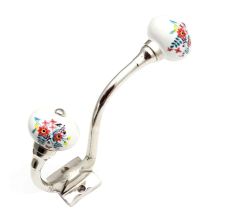 White Floral Leafy Painted Silver Iron Hook