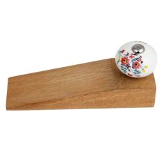 White Floral Leafy Painted Wooden Door Stopper
