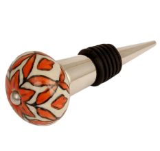 Handmade Orange Floral Ceramic Wine Bottle Stopper
