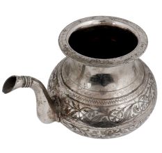 Brass Engraved Floral Design Water Pot With Spout With Silver Polish