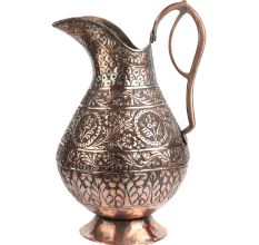 Hand Carved Copper Floral Design Water Jug