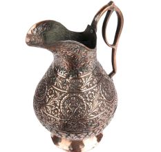 Hand Carved Copper Floral Design Water Jug