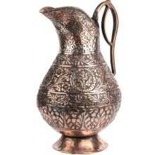 Hand Carved Copper Floral Design Water Jug