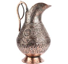 Hand Carved Copper Floral Design Water Jug