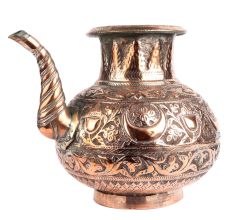 Embossed Floral Design Copper Water Pot With Stout