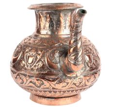 Embossed Floral Design Copper Water Pot With Stout