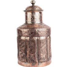 Hand Carved Floral Motifs Copper Jar with Lid