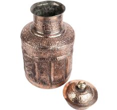 Hand Carved Floral Motifs Copper Jar with Lid