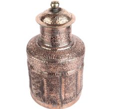 Hand Carved Floral Motifs Copper Jar with Lid