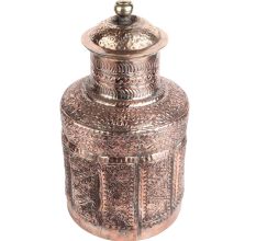 Hand Carved Floral Motifs Copper Jar with Lid