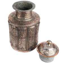 Etched Copper Jar Repouse Floral Motifs Lidded Canister