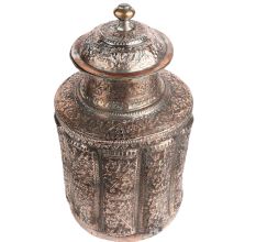 Etched Copper Jar Repouse Floral Motifs Lidded Canister