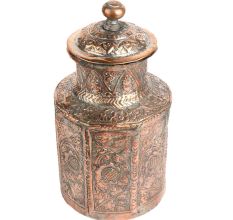 Copper Jar Canisters Hand-Embossed with Floral Motif