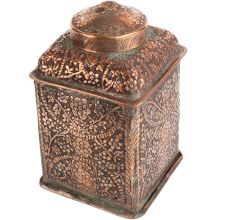 Vintage Copper Storage Jar Canisters With Repousse Floral Motifs
