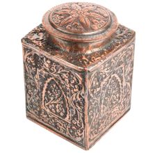 Copper Jar Canister With Repousse Floral Work With Knob