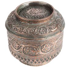 Cylindrical Repousse Copper Jar Canister With Lid
