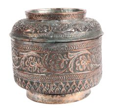 Cylindrical Repousse Copper Jar Canister With Lid