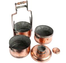 Handcrafted Copper Three Tier Lunch Box With Lid