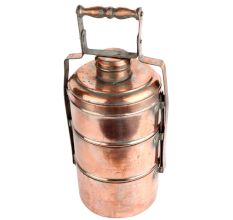 Handcrafted Copper Three Tier Lunch Box With Lid