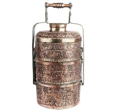 Copper Repousse Floral Motifs Vines Three Tier Lunch Box