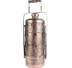 Large Four Tier Floral Design Copper Lunch Box