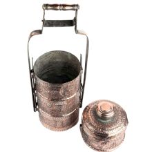 Large Four Tier Floral Design Copper Lunch Box