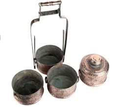 Large Four Tier Floral Design Copper Lunch Box