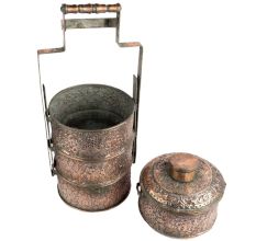Embossed Copper Lunch Box Floral Motif Design 4 Tier Food Container