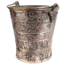 Hand crafted Copper Bucket Kashmiri Repousse Work With Handle